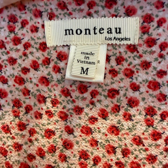 💖Monteau Pink Floral Dress V-neck Flounce size medium EUC - Picture 3 of 8